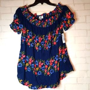 NWT old navy blue  Oahu floral top off the shoulder Large